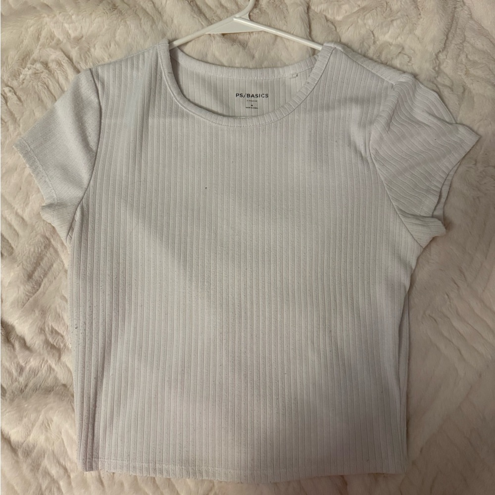 American Eagle Outfitters White Ribbed Short Sleeve Top
